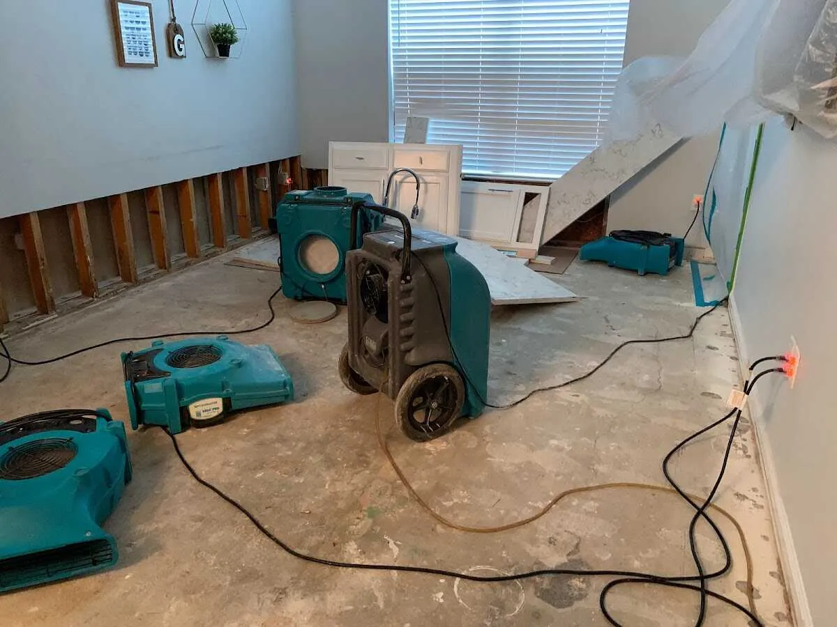 Dehumidifier in flood-cut room for Water Damage Restoration in Kannapolis